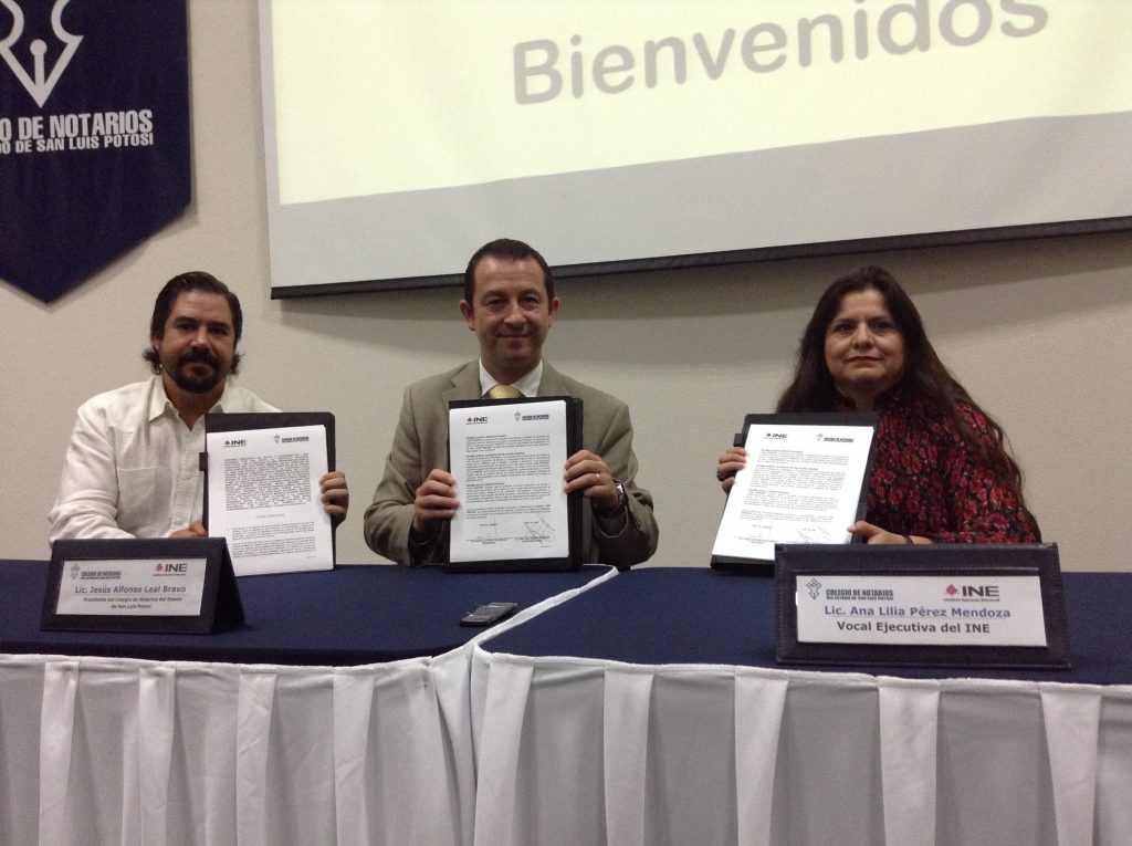 Firman INE San Luis Potosí y Colegio de Notarios convenio de