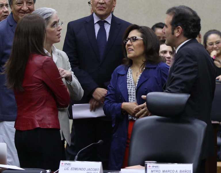 Dania Ravel Cuevas, Pamela San Martín Ríos y Valles, Beatriz Zavala Pérez Consejeras Electorales  y Lorenzo Córdova Vianello, Consejero Presidente del INE.