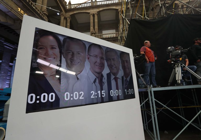 Preparativos para el Primer Debate Presidencial, utilizado el domingo 22 de abril de 2018.