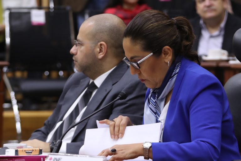 Roberto Ruíz Saldaña y Claudia Zavala Pérez, Consejera y Consejero Electorales.