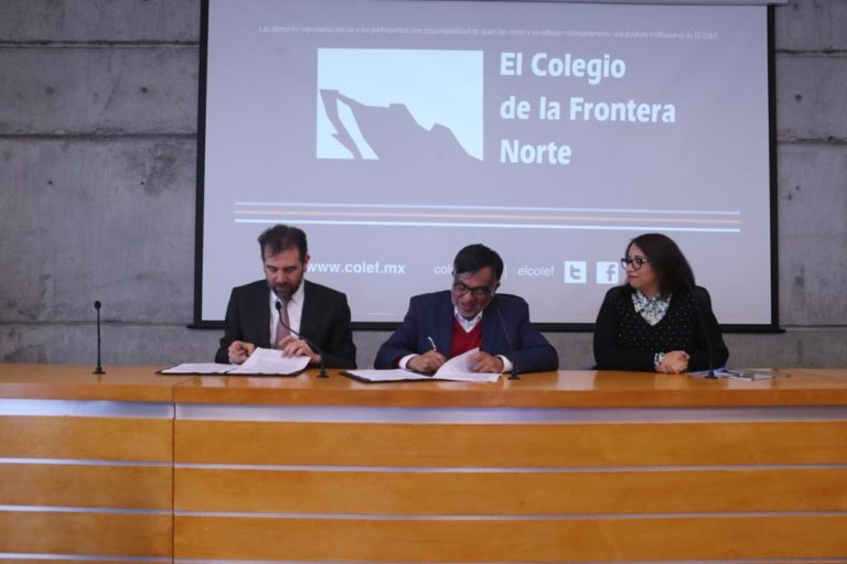 Lorenzo Córdova Vianello, Consejero Presidente del INE Y Alberto Hernández Presidente del COLEF en la Firma del Convenio General entre el Instituto Nacional Electoral (INE) y el Colegio de la Frontera norte (COLEF).