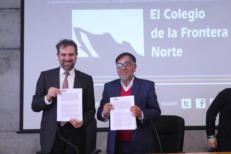 Lorenzo Córdova Vianello, Consejero Presidente del INE Y Alberto Hernández Presidente del COLEF en la Firma del Convenio General entre el Instituto Nacional Electoral (INE) y el Colegio de la Frontera norte (COLEF).