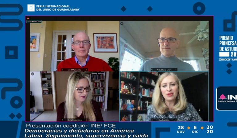 Participación del INE en la FIL Guadalajara 2020. Presentación Co-edición INE/FCE Democracia y dictaduras en América Latina. Surgimiento, supervivencia y caída.
