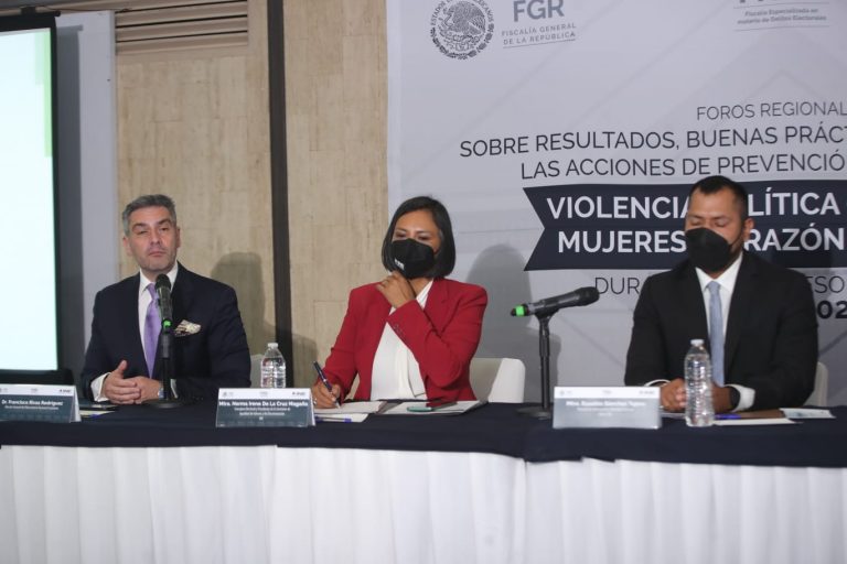 Francisco Rivas Rodríguez, Director General el Observatorio Nacional Ciudadano, Norma Irene De La Cruz Magaña, Consejera Electoral y Presidenta de la Comisión de Igualdad de Género y No Discriminación del INE y Eusebio Sánchez Tejero, Director de Información y Blindaje Electoral de la Fiscalía Especializada en materia de delitos electorales de la Fiscalía General de la República.