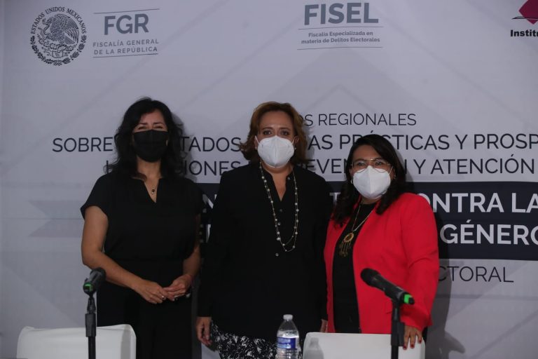 Laura Liselotte Correa de la Torre Titular  de la Unidad Técnica de Igualdad de Género y No Discriminación del INE, María de los Ángeles Lozano Macdonald, Directora General de Política Criminal y Vinculación de la FISEL de la PGR y Esther Araceli Pinelo López, Fiscal Especializada en Materia de Delitos Electorales.