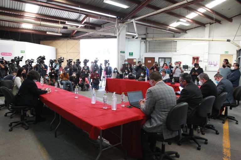 Conferencia de prensa sobre el estatus que guarda la revisión de las firmas para la Revocación de Mandato en el Centro Nacional de Impresión (Charco Azul)