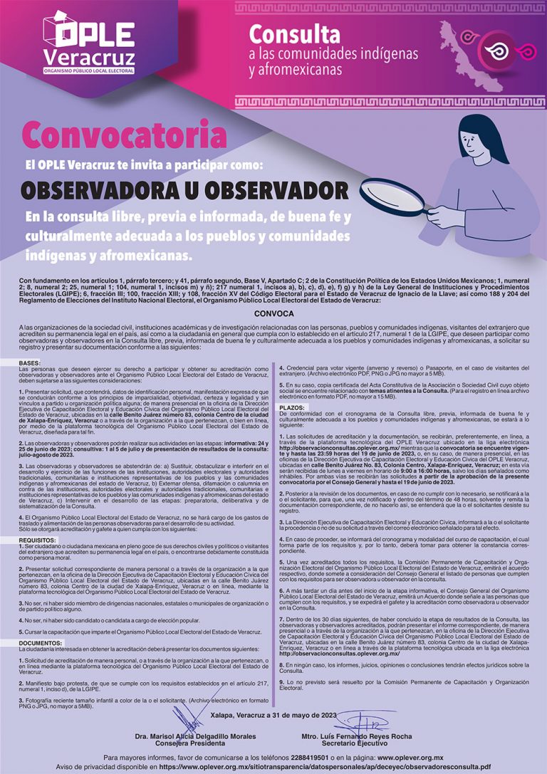 El OPLE Veracruz te invita a participar como observadora u observador ...