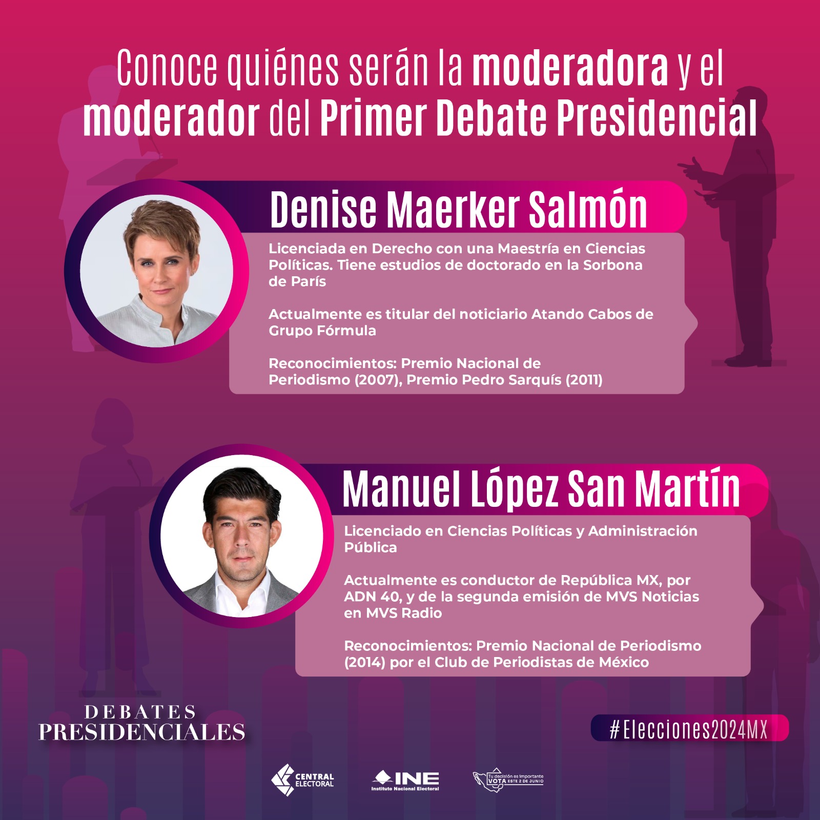 Denise Maerker y Manuel López San Martín tendrán a cargo la moderación