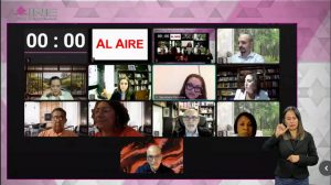 Pantalla con recuadros de las personas Consejeras Electorales participando en la Sesión.