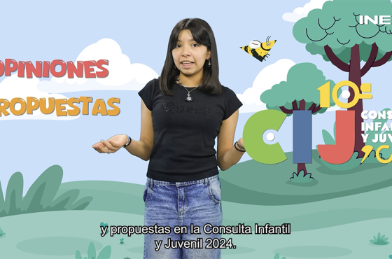Niña explicando la consulta infantil con animaciónes en el fondo