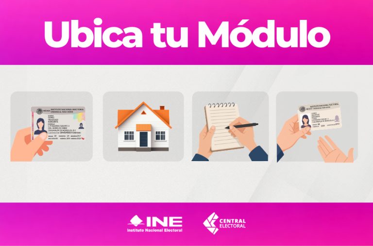 Pantalla con el texto: Ubica tu Módulo e imágenes relativas a la Credencial para votar
