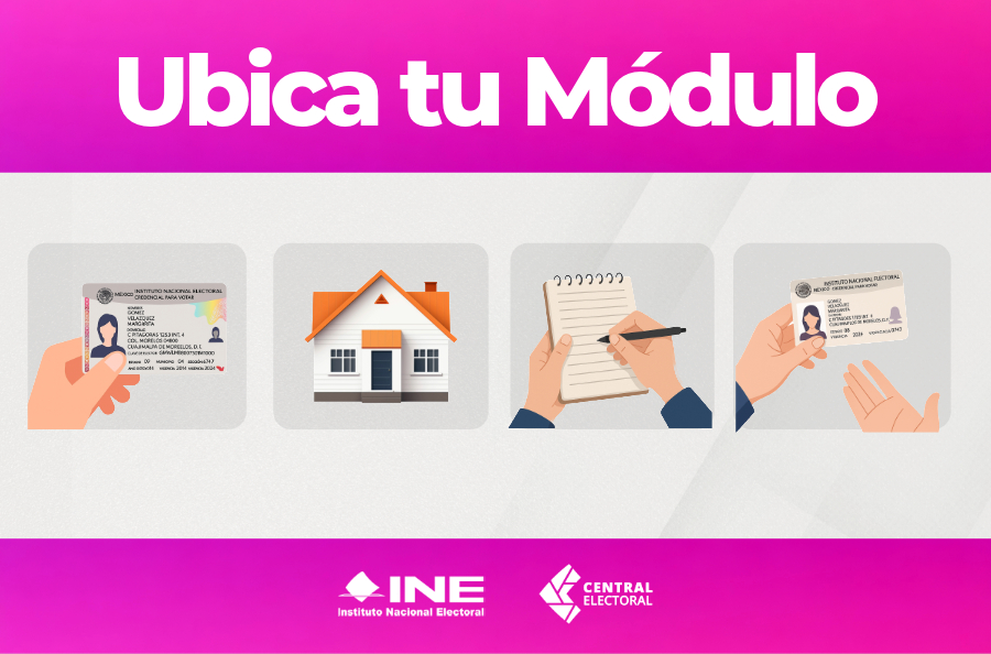 Pantalla con el texto: Ubica tu Módulo e imágenes relativas a la Credencial para votar