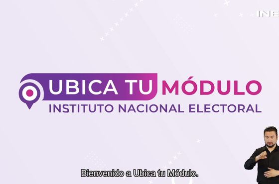 Letrero en colores morado y rosa de Ubica tu Módulo