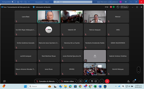 Pantalla con los nombres de los participantes del Foro Virtual en Morelos