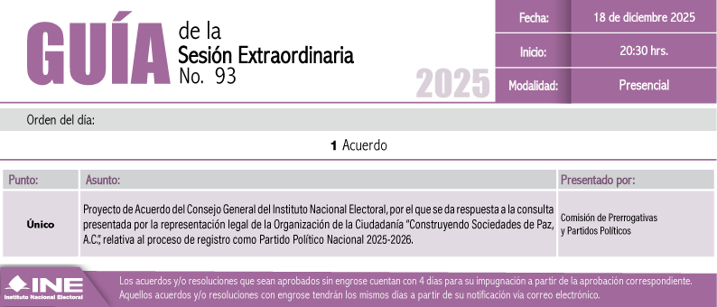 Guía de la Segunda Sesión Extraordinaria del Consejo general del INE