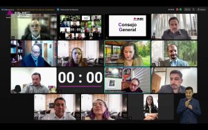 Pantalla con los recuadros de las personas Consejeras Electorales y representantes de los Partidos Políticos.