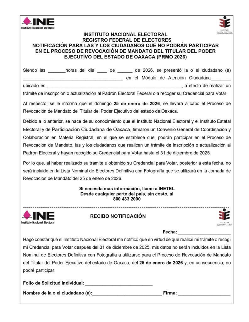 formato de notificación a la ciudadanía sobre su no participación en ejercicio democrático