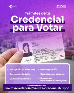 Tramites de tu Credencial para Votar Inscripción Corrección de datos Cambio de domicilio Reincorporación Reemplazo de vigencia Reposición