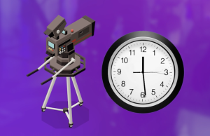 Ilustración de una cámara de tv y un reloj de pared