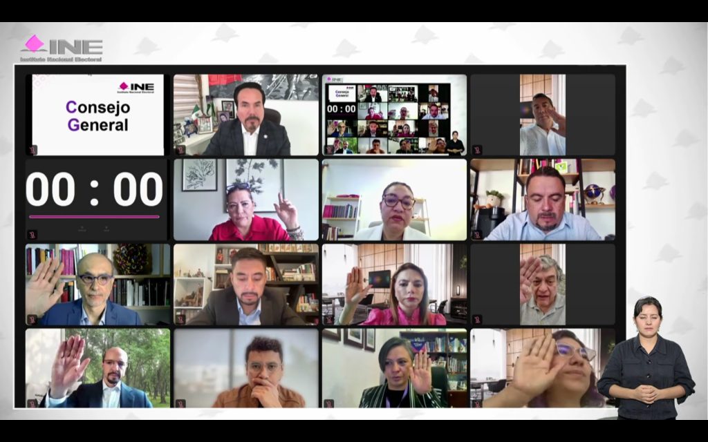 Pantalla con los recuadros de las personas Consejeras Electorales y representantes de los Partidos Políticos.