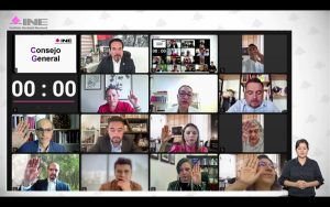 Pantalla con los recuadros de las personas Consejeras Electorales y representantes de los Partidos Políticos.