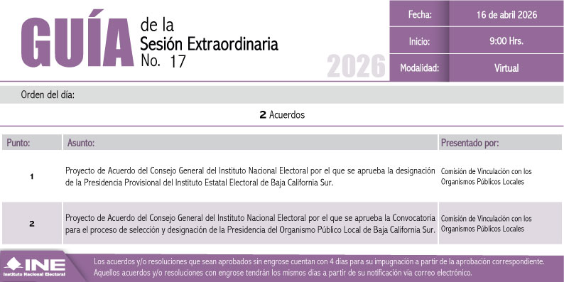 Guía de la Sesión Extraordinaria del Consejo General del INE, 16 de abril de 2026
