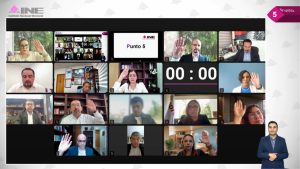 Pantalla con los recuadros de las personas Consejeras Electorales y representantes de los Partidos Políticos.