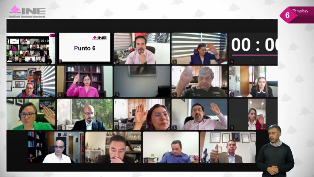 Pantalla con los recuadros de las personas consejeras y representantes de partidos.