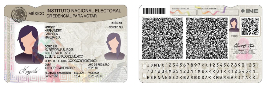 Nuevo modelo de la Credencial para Votar por delante y trás