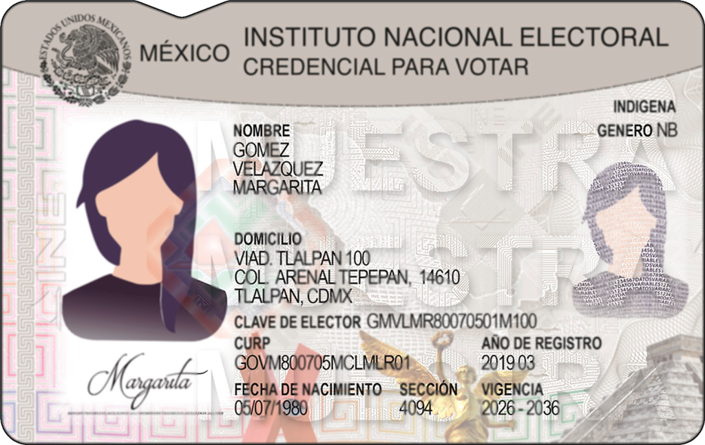 Muestra de la Nueva Credencial para Votar vista frente