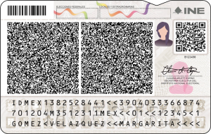 Muestra de la Nueva Credencial para Votar vista trasera
