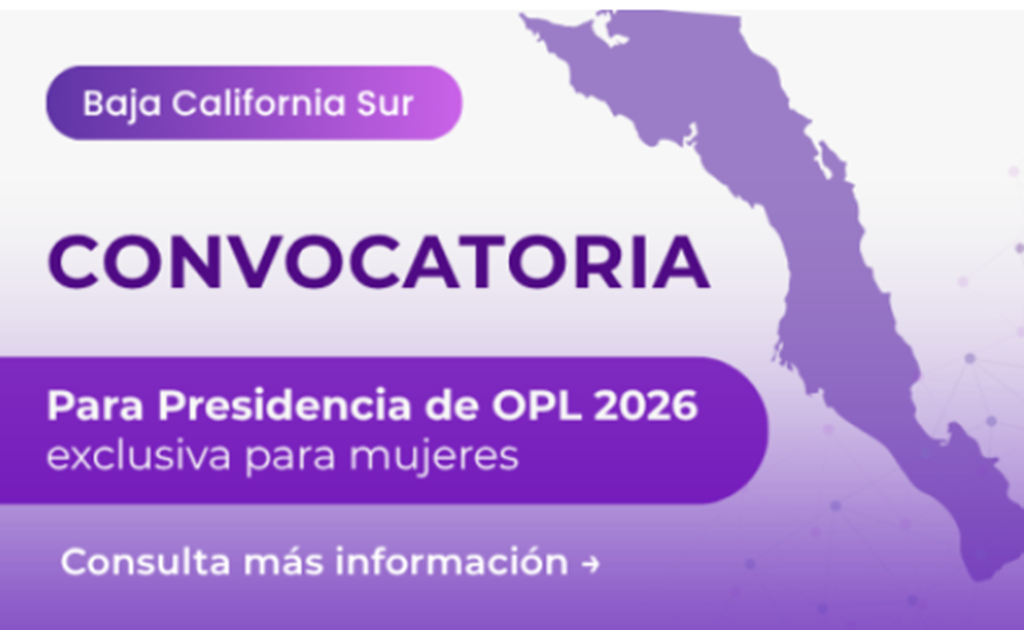 imagen con letras moradas y el mapa del Estado de Baja California Sur