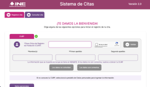 Imagen de la pantalla del sistema de citas del INE