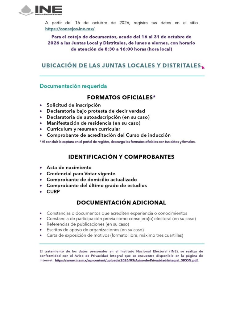 segunda parte de publicidad de convocatoria para integrar consejos distritales en Tlaxcala_