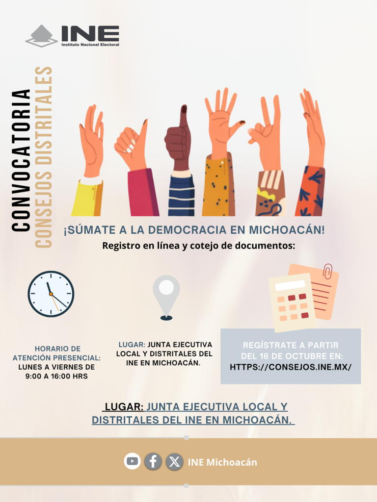publicidad de una convocatoria con imágenes a caricatura de diferentes manos en tonos de piel y señales