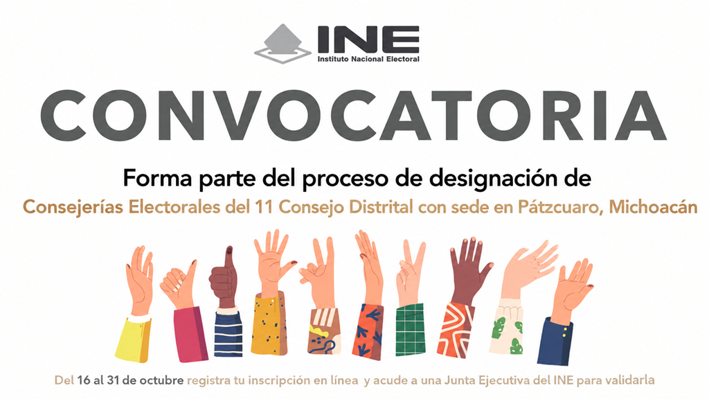 anunció de convocatoria con manos en caricatura hacia arriba