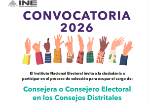 Publicidad de convocatoria letras moradas y con manos en diferentes posiciones