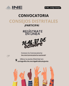 publicidad de convocatoria para integrar consejos distritales con diferentes manos levantadas