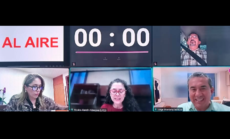 dos hombres y dos mujeres en reunión virtual vía zoom de la Comisión de Quejas y Denuncias